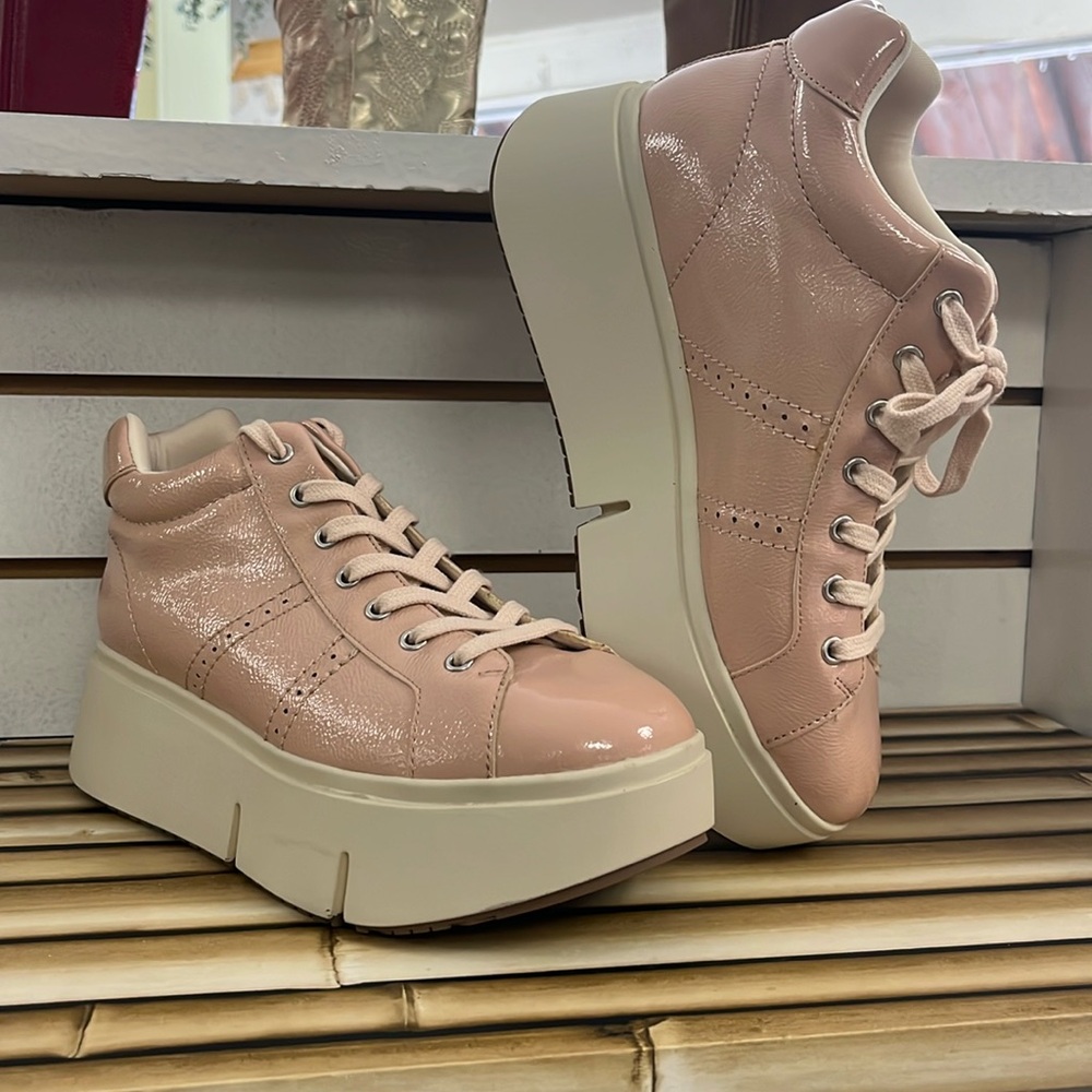 Blush patent leather Naked Feet “Essex” platform sneaker